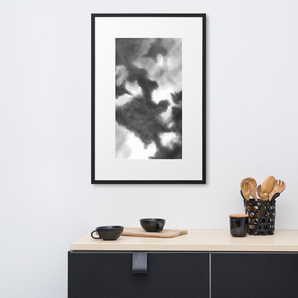 Black Watercolor - Poster im Rahmen mit Passepartout artlia artlia
