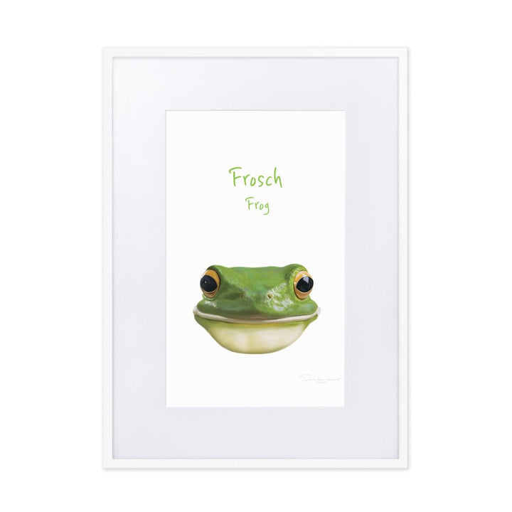 Frosch - Poster im Rahmen mit Passepartout dear.bon.vivant weiß / 50×70 cm artlia