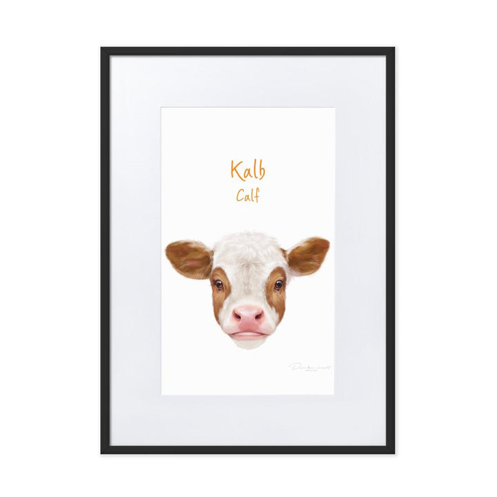 Kalb - Poster im Rahmen mit Passepartout dear.bon.vivant schwarz / 50×70 cm artlia