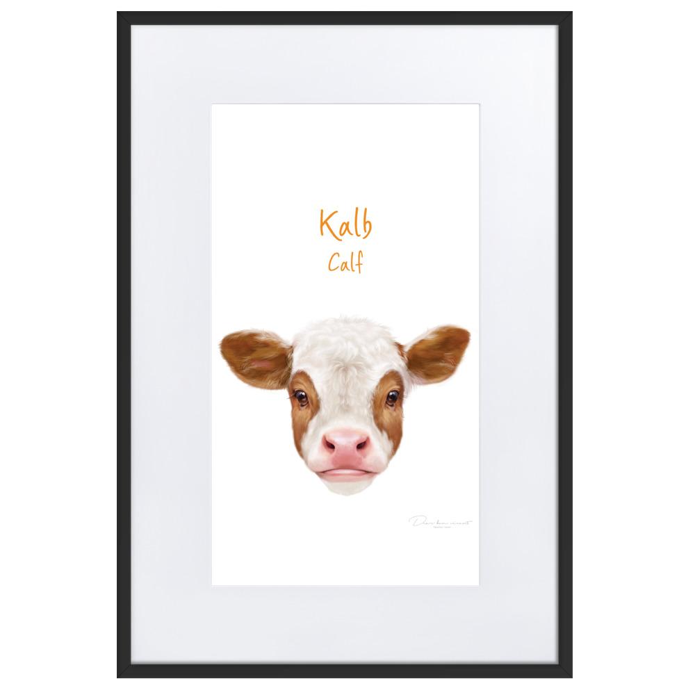 Kalb - Poster im Rahmen mit Passepartout dear.bon.vivant schwarz / 61×91 cm artlia