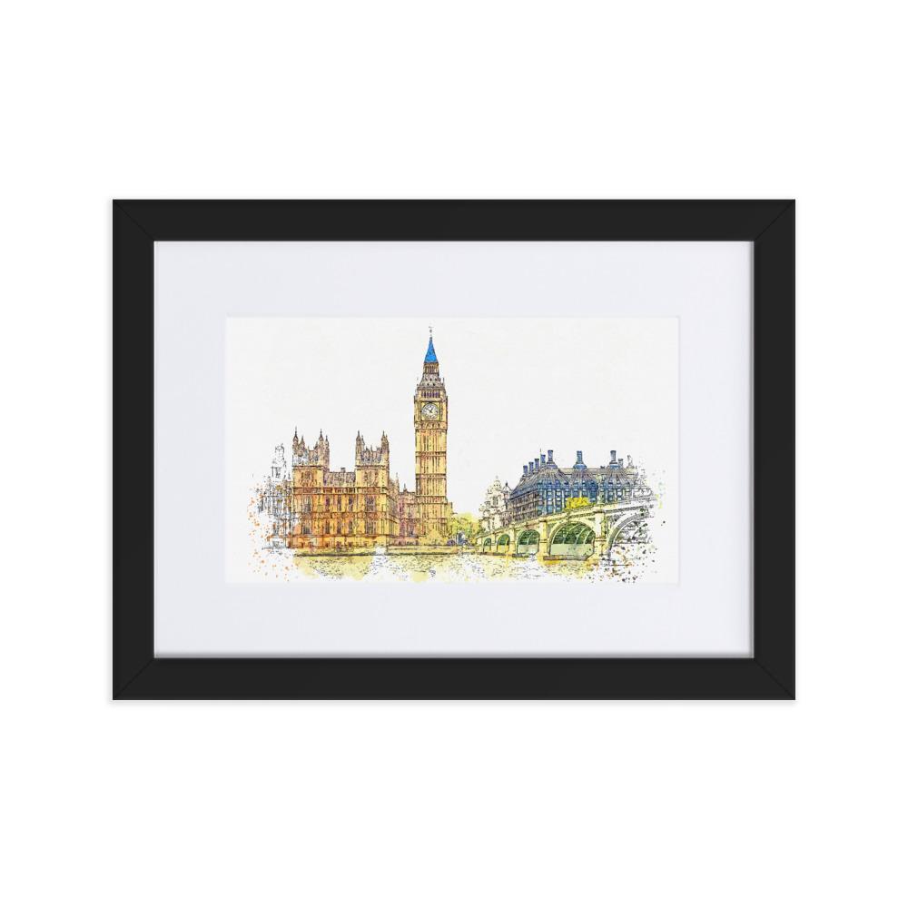 London in Orange - Poster im Rahmen mit Passepartout Kuratoren von artlia Schwarz / 21×30 cm artlia