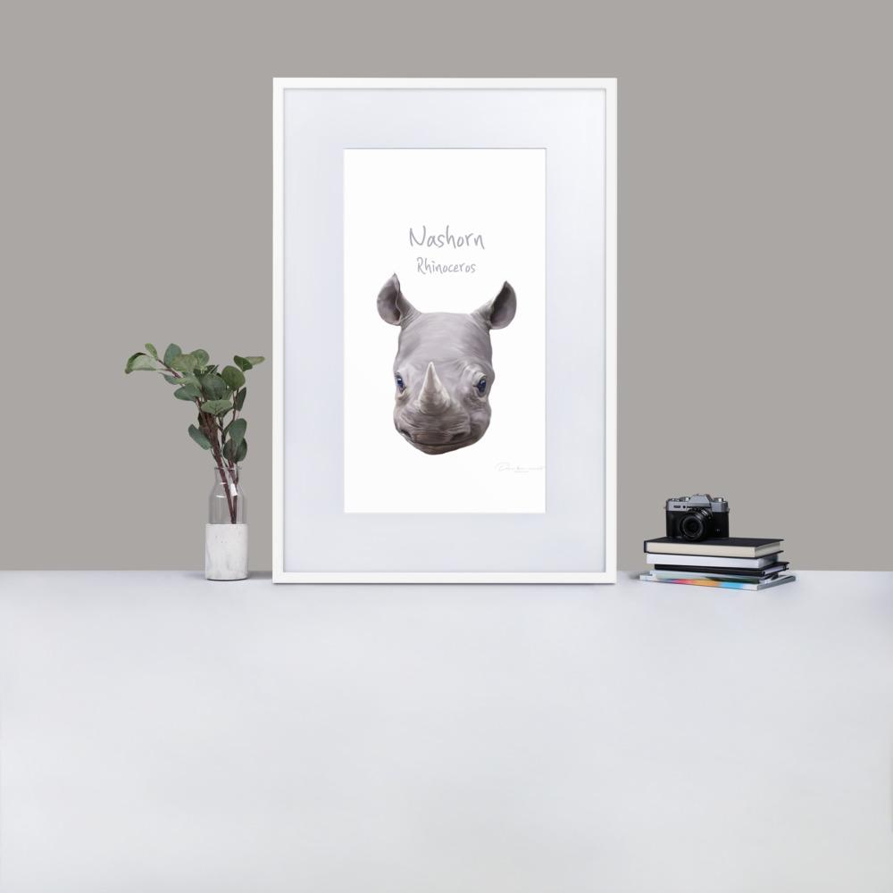 Nashorn - Poster im Rahmen mit Passepartout dear.bon.vivant artlia