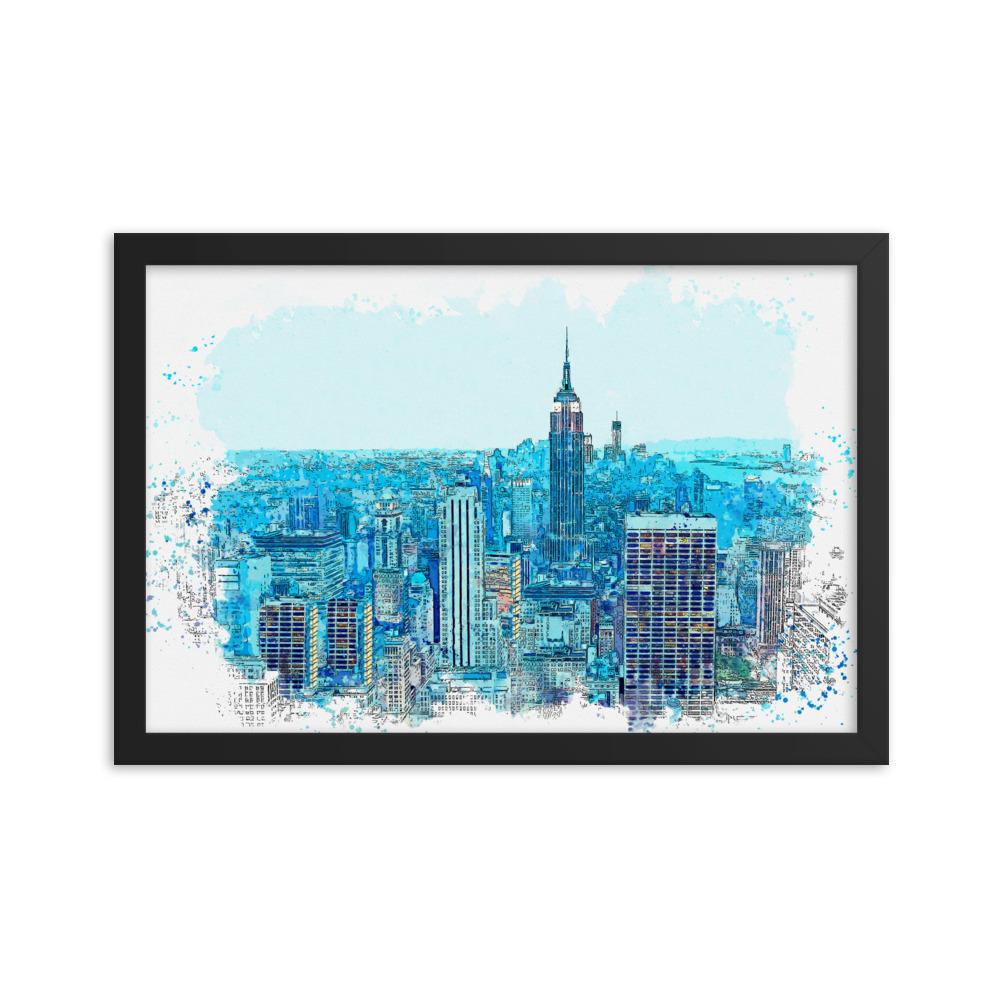 New York in Blau - Poster im Rahmen Kuratoren von artlia schwarz / 30x45 cm artlia