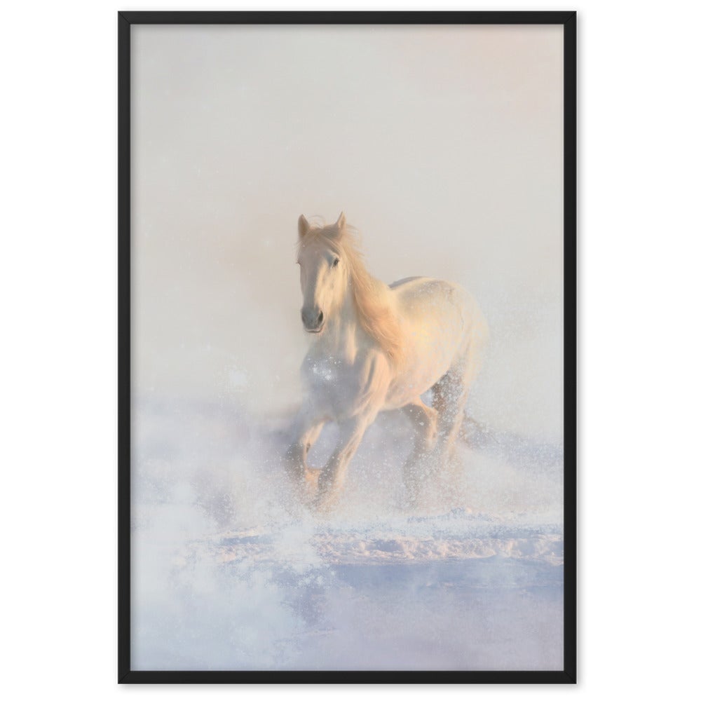 Pferd im Schnee Horse in Snow - Poster im Rahmen artlia Schwarz / 61×91 cm artlia