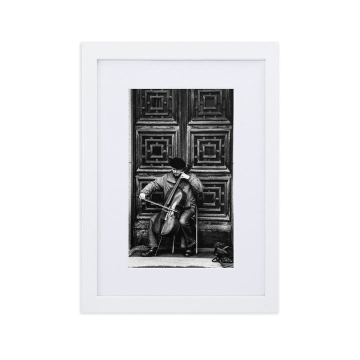 Poster mit Passepartout - A Cellist on the Street Kuratoren von artlia Weiß / 21×30 cm artlia