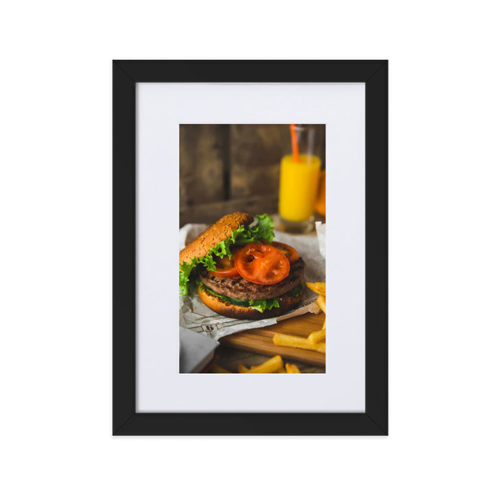 Poster mit Passepartout - Burger und Pommes Kuratoren von artlia Schwarz / 21×30 cm artlia