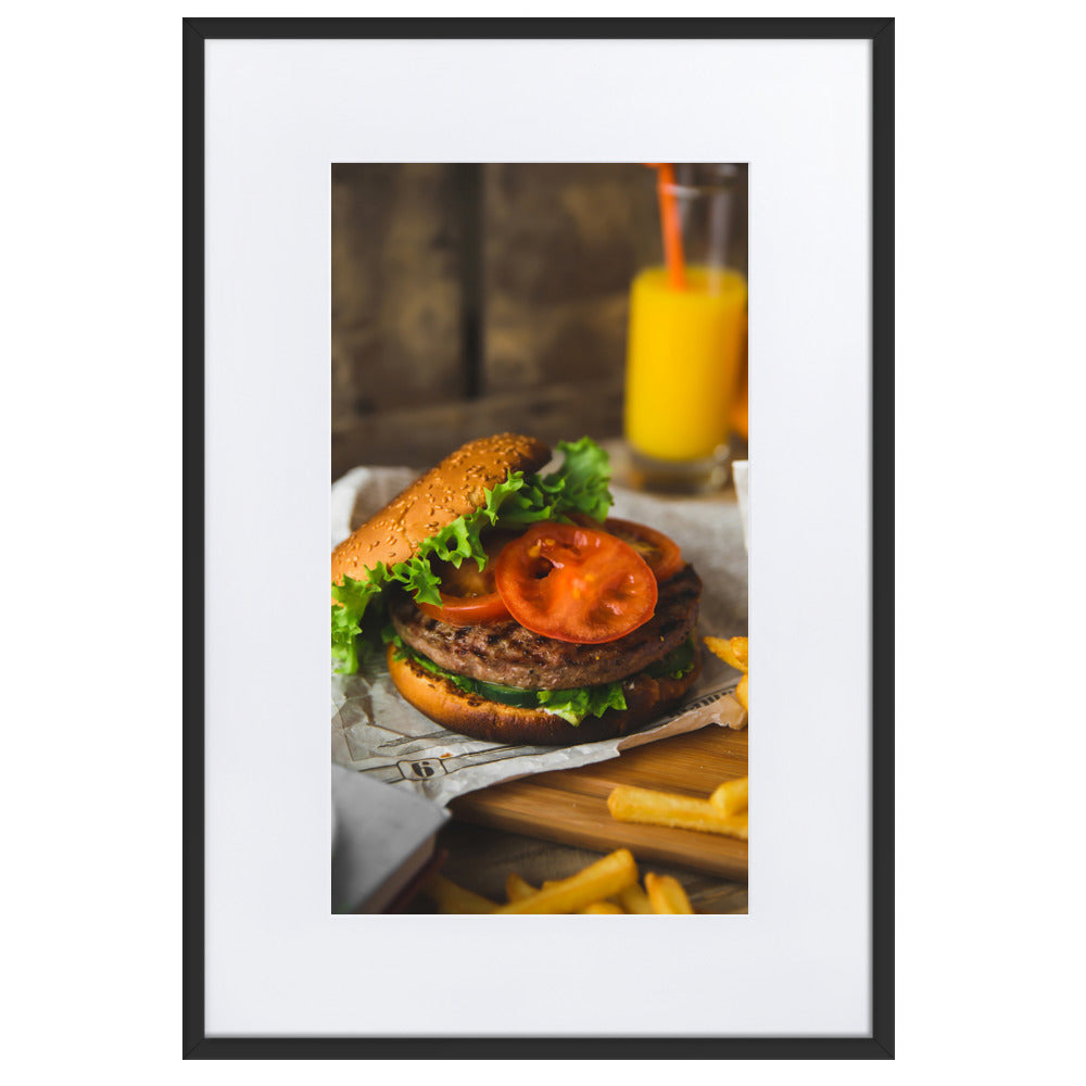 Poster mit Passepartout - Burger und Pommes Kuratoren von artlia Schwarz / 61×91 cm artlia