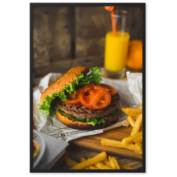 Poster mit Rahmen - Burger und Pommes Kuratoren von artlia Schwarz / 61×91 cm artlia