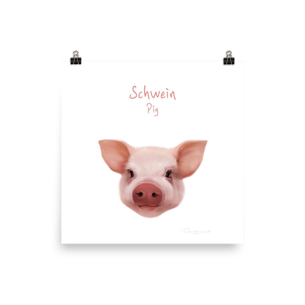 Schwein - Tier Poster für Kinder dear.bon.vivant 25x25 cm artlia