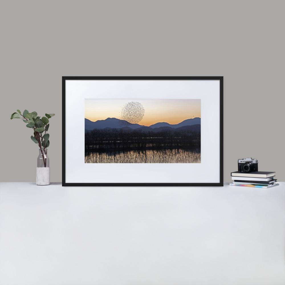 Sonnenuntergang im Junam-Wasserreservoir - Poster im Rahmen mit Passepartout Young Han Song schwarz / 61×91 cm artlia