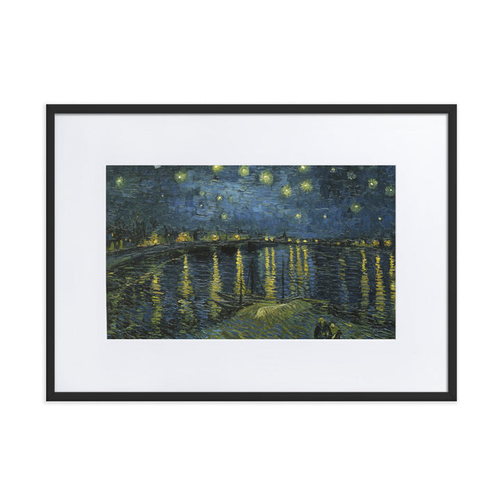 Starry Night over the Rhône - Poster im Rahmen mit Passepartout Van Gogh Schwarz / 50×70 cm artlia