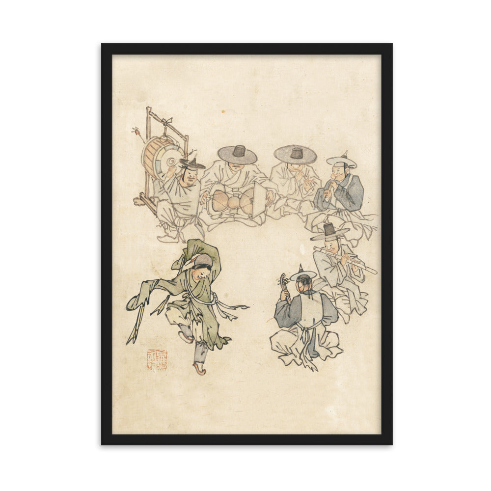 tanzendes Kind, Mudong, Kim Hong-do - Poster im Rahmen Hong-do Kim Schwarz / 50×70 cm artlia