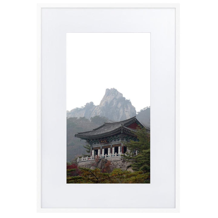 Temple in the mountain Tempel im Berg - Poster im Rahmen mit Passepartout artlia Weiß / 61×91 cm artlia