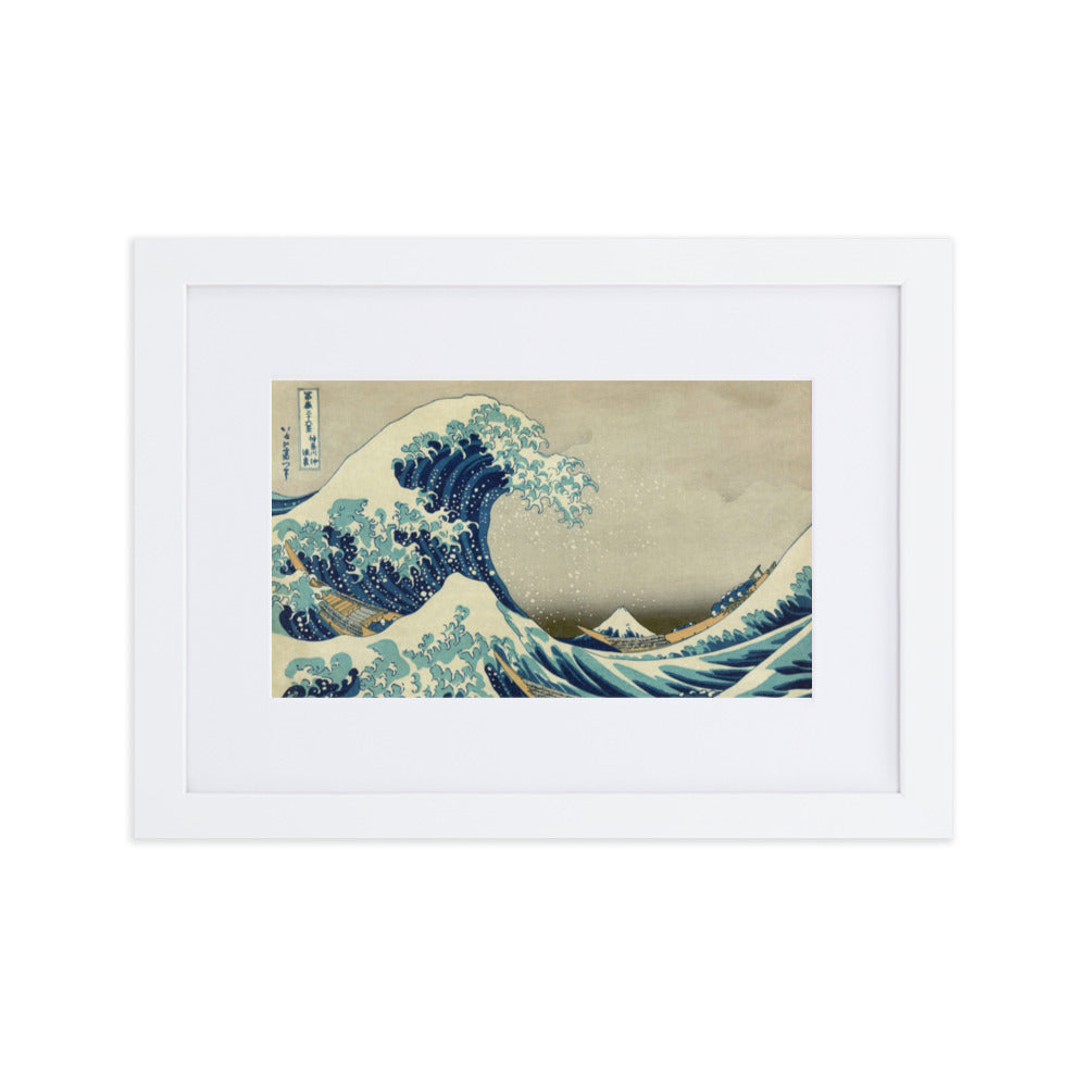 The Great Wave Hokusai - Poster im Rahmen mit Passepartout Katsushika Hokusai horizontal / Weiß / 21×30 cm artlia